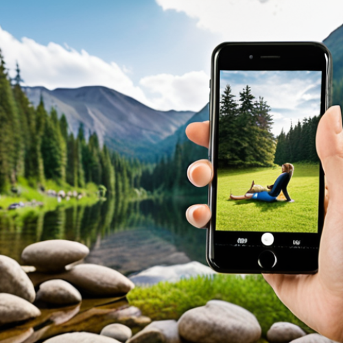 Home 11 **Tech-Enabled Mental Wellness:** A person using a smartphone app featuring CBT (Cognitive Behavioral Therapy) exercises. The background shows a serene, natural setting, blending technology with nature for stress reduction. Focus on accessibility and user-friendliness.